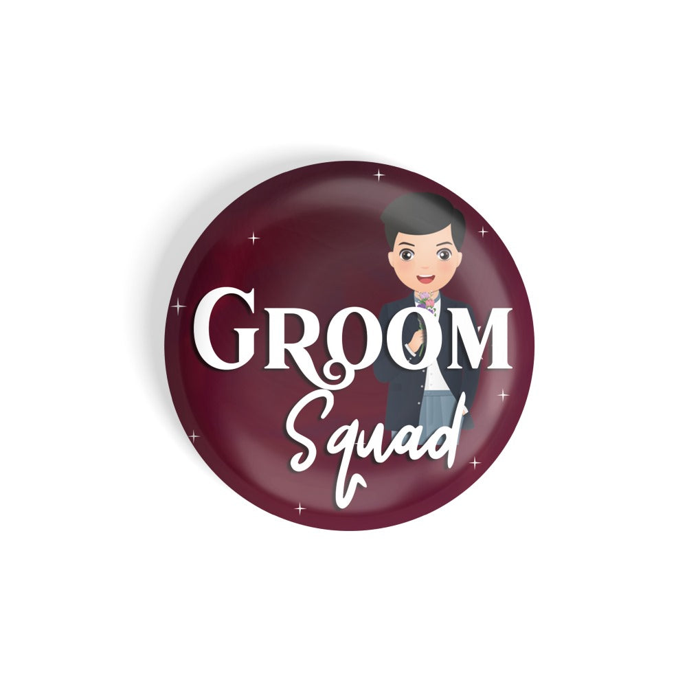dhcrafts Round Fridge Magnet Red Color Groom Squad D2 Glossy Finish Design Pack of 1 (58 mm)